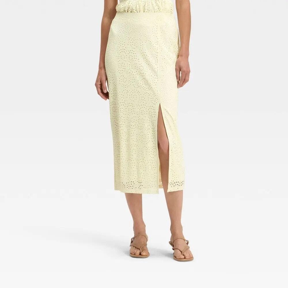 A NEW DAY | Cream Eyelet Slit Midi Skirt NWT Coastal Cottagecore | Size 16